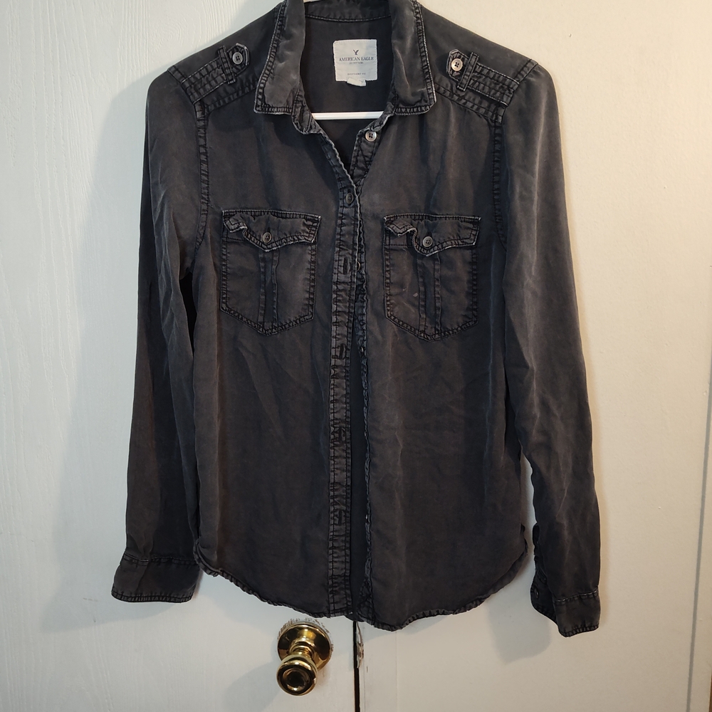 Woman's American Eagle Outfitters Charcoal Button-Up Shirt